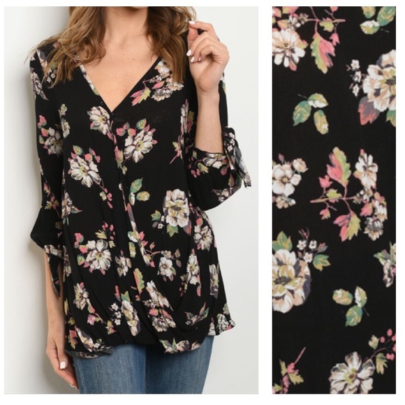 The Ivory Elephant Tops - LAST L❗️Black floral tunic blouse🌸